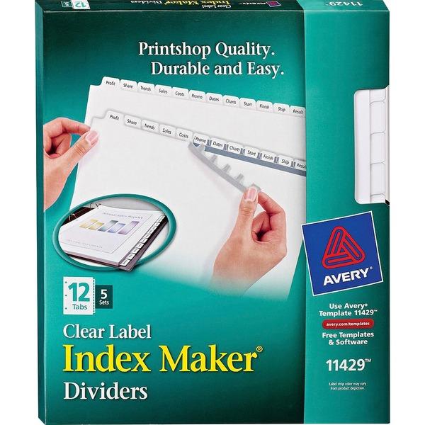 Avery® Print & Apply Clear Label Dividers - Index Maker Easy Apply Label Strip - 60 x Divider(s) - 12 Blank Tab(s) - 12 Tab(s)/Set - 8.5