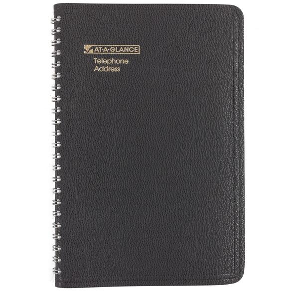 At-A-Glance Large Telephone/Address Book - Wire Bound - Black - Leather - 1 Each
