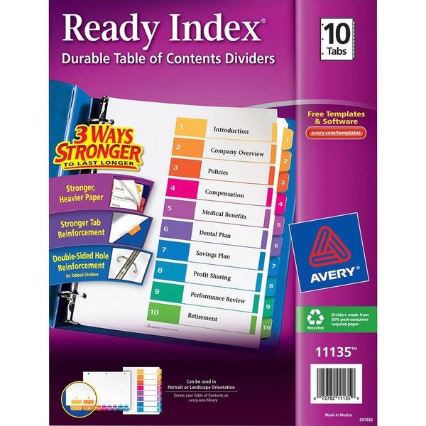Avery® Ready Index Table of Contents Reference Divider - 10 x Divider(s) - Printed Tab(s) - Digit - 1-10 - 10 Tab(s)/Set - 8.5