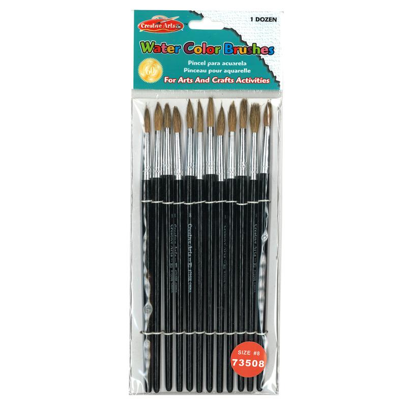 CLI Round Camel Hair Paint Brushes - 1 Brush(es) - No. 8 Wood Black Handle - Aluminum Ferrule