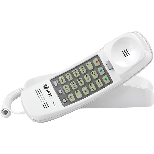 AT&T 210 Corded Trimline Phone with Speed Dial and Memory Buttons, White - 1 x Phone Line