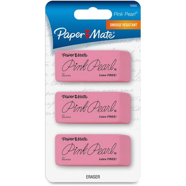 Paper Mate Pink Pearl Eraser - Pink - Rubber - Lead Pencil - 3 / Pack - Self-cleaning, Tear Resistant, Smudge-free, Soft, Pliable