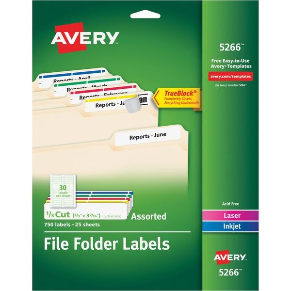 Avery® File Folder Labels - TrueBlock - Sure Feed - Permanent Adhesive - 2/3