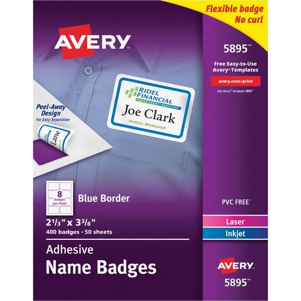 Avery® Premium Personalized Name Tags with Blue Border - Print or Write - Removable Adhesive - 2 21/64