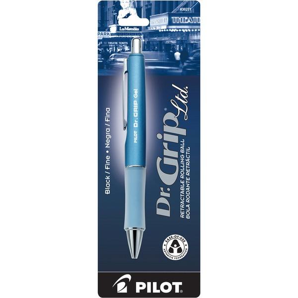Pilot Dr. Grip Retractable Gel Rollerball Pens - Fine Pen Point - 0.7 mm Pen Point Size - Refillable - Retractable - Black Gel-based Ink - Ice Blue Barrel - 1 Each