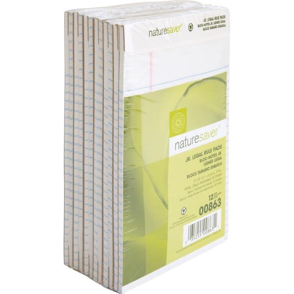 Nature Saver 100% Recycled White Jr. Rule Legal Pads - Jr.Legal - 50 Sheets - 0.28