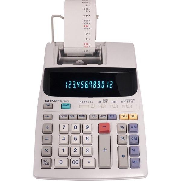 Sharp EL-1801V 12 Digit Printing Calculator - 2.1 LPS - Item Count, Paper Holder, Large Display, 4-Key Memory, Sign Change - Power Adapter Powered - 10.1