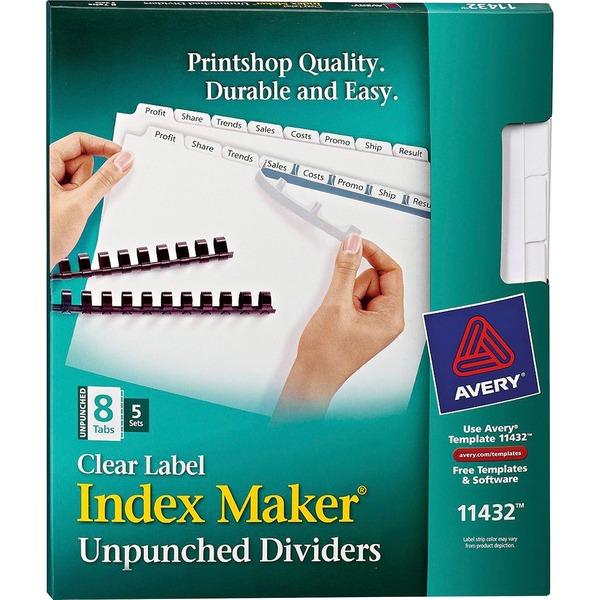 Avery® Print & Apply Label Unpunched Dividers - Index Maker Easy Apply Label Strip - 40 x Divider(s) - 8 Blank Tab(s) - 8 Tab(s)/Set - 8.5