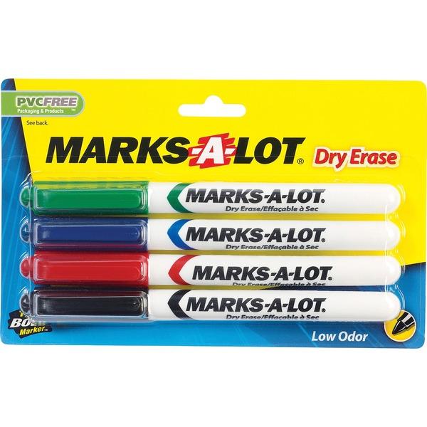  Avery & Reg ; Marks A Lot Pen- Style Dry- Erase Markers - Black, Red, Blue, Green - Black, Red, Blue, Green, White Barrel - 4/Pack