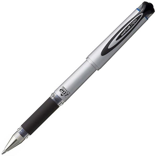 uni-ball 207 Impact Pens - Ultra Smooth Pen Point - 1 mm Pen Point Size - Refillable - Blue Gel-based Ink - Silver Barrel - 1 Each