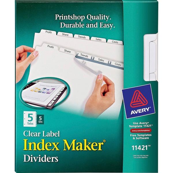 Avery® Print & Apply Clear Label Dividers - Index Maker Easy Peel Printable Labels - 5 x Divider(s) - Blank Tab(s) - 5 Tab(s)/Set - 8.5