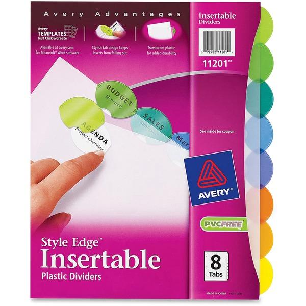 Avery® Insertable Style Edge Plastic Dividers, 8 Multicolor Tabs, 1 Set (11201) - 8 Tab(s) - 8.5