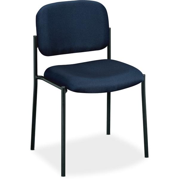 HON Scatter Stacking Guest Chair - Navy Blue Fabric Seat - Black Frame - Square Base - Navy - 19