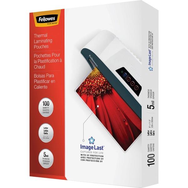 Fellowes Thermal Laminating Pouches - ImageLast™, Jam Free, Letter, 5 mil, 100 pack - Sheet Size Supported: Letter - Laminating Pouch/Sheet Size: 9