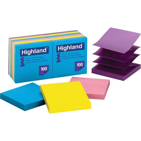  Highland Self- Sticking Bright Pop- Up Notepads - 1200 - 3 