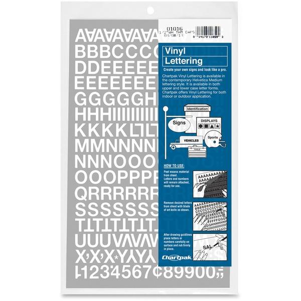 Chartpak Vinyl Helvetica Style Letters/Numbers - 12, 167 (Numbers, Capital Letters) Shape - Self-adhesive - Helvetica Style - Easy to Use - 0.50