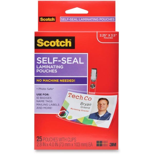  Scotch Self- Laminating Id Clip- Style Pouches - Support 4 