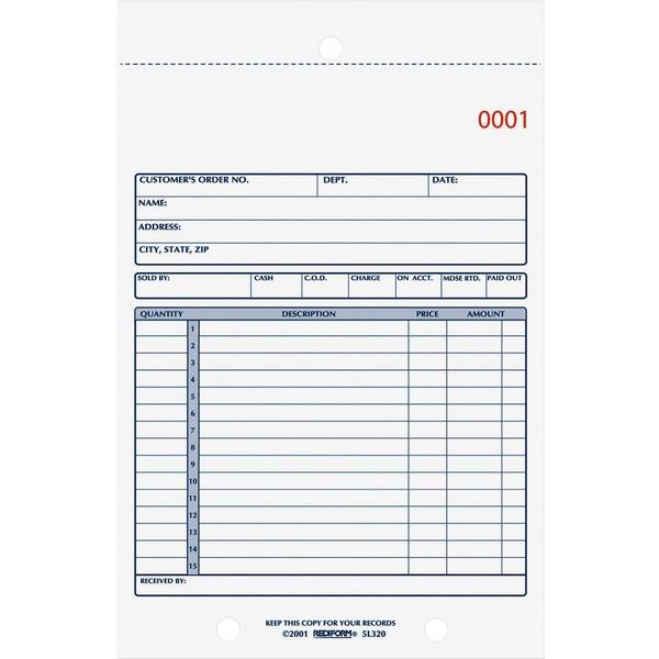 Rediform 2-Part Carbonless Sales Forms - 50 Sheet(s) - Stapled - 2 PartCarbonless Copy - 5 1/2
