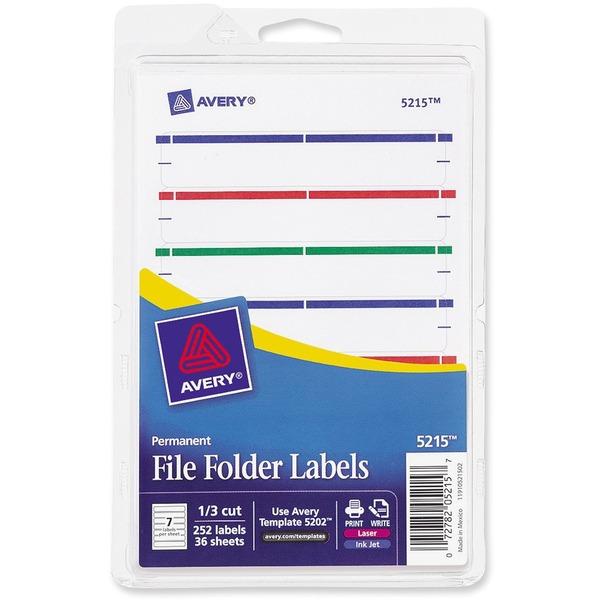  Avery & Reg ; File Folder Labels, Permanent Adhesive, Assorted Colors, 1/3 Cut, 252 Labels - Permanent Adhesive - 11/16 