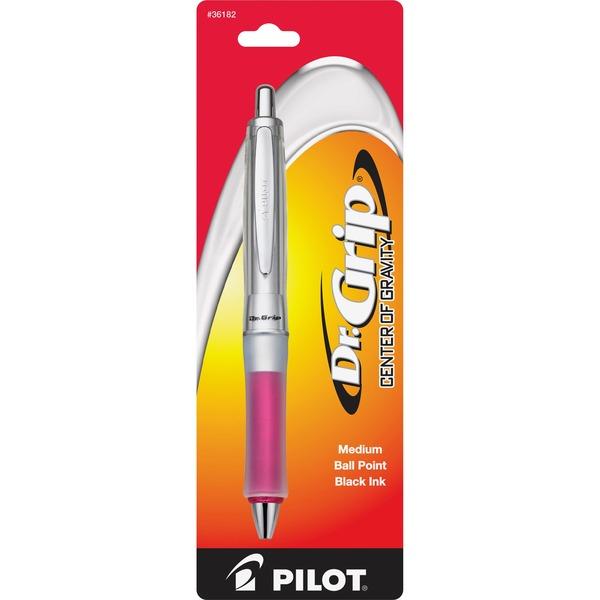 Pilot Dr. Grip Center of Gravity Retractable Ballpoint Pens - Medium Pen Point - 1 mm Pen Point Size - Refillable - Retractable - Black - Pink Barrel - 1 Each