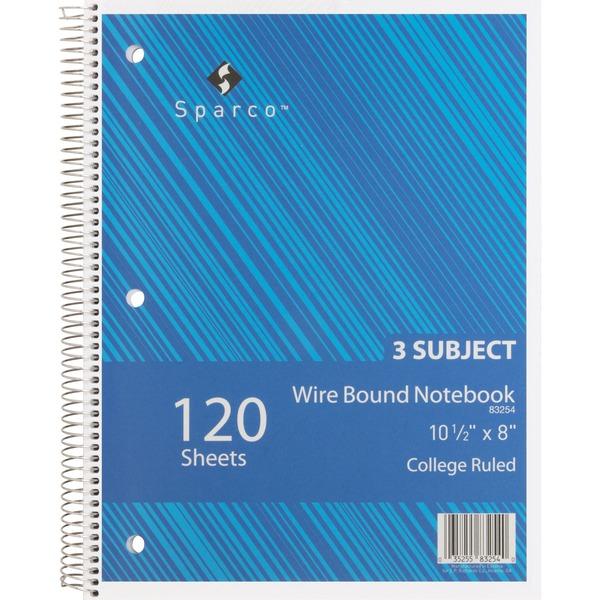  Sparco Wirebound College Ruled Notebooks - 120 Sheets - Wire Bound - College Ruled - Unruled - 16 Lb Basis Weight - 8 