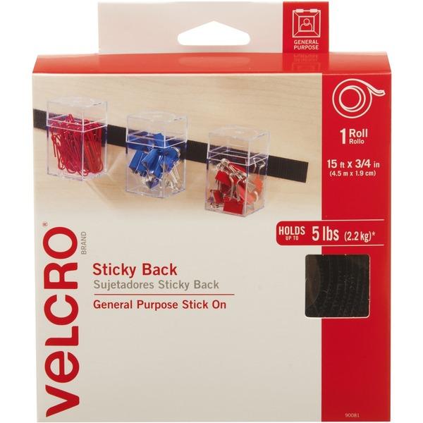 VELCRO Brand Sticky Back 15ft x 3/4in Roll Black - 15 ft Length x 0.75
