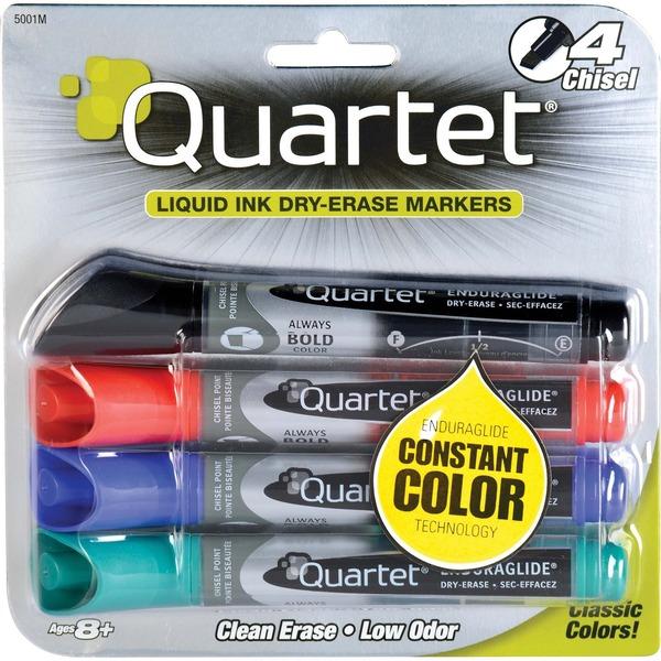  Quartet Enduraglide Dry- Erase Markers - Chisel Marker Point Style - Assorted - 4/Set