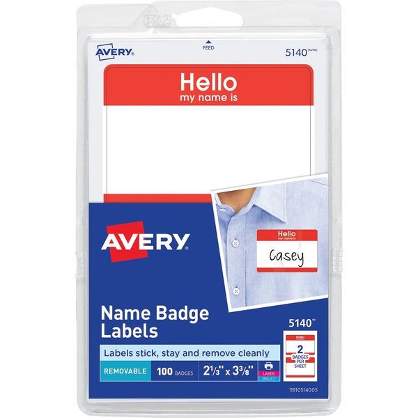 Avery® Name Badge Labels - Red Border - Removable Adhesive - 