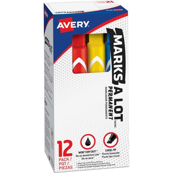 Avery® Large Marks A Lot Desk-style Permanent Markers - Black, Blue, Orange, Green, Purple, Yellow, Red, Brown - 12 / Set