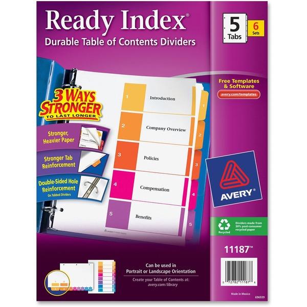  Avery & Reg ; Ready Index Table Of Contents Reference Divider - 5 X Divider (S)- 5 Printed Tab (S)- Digit - 1- 5 - 5 Tab (S)/ Set - 8.5 
