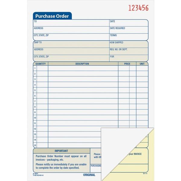 Adams Carbonless Purchase Order Statement - Tape Bound - 2 PartCarbonless Copy - 5 9/16