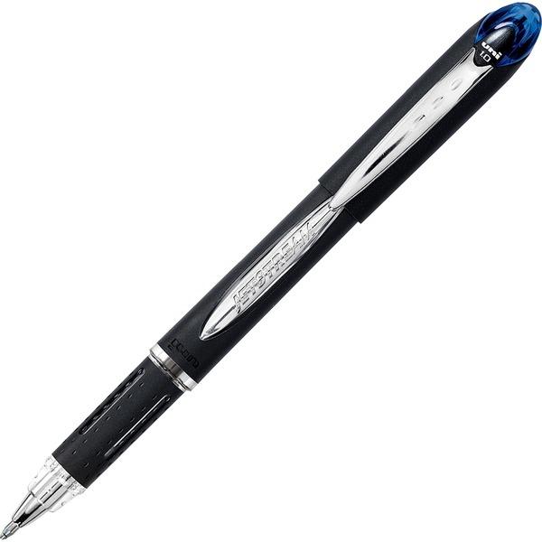uni-ball Jetstream Gel Rollerball Pens - Medium Pen Point - 1 mm Pen Point Size - Blue Pigment-based Ink - Black Stainless Steel Barrel - 1 Each