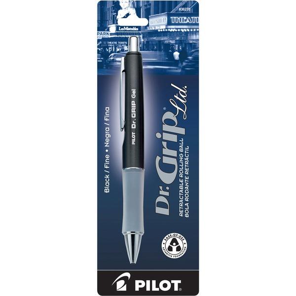 Pilot Dr. Grip Retractable Gel Rollerball Pens - Fine Pen Point - 0.7 mm Pen Point Size - Refillable - Retractable - Black Gel-based Ink - Charcoal Gray Barrel - 1 Each