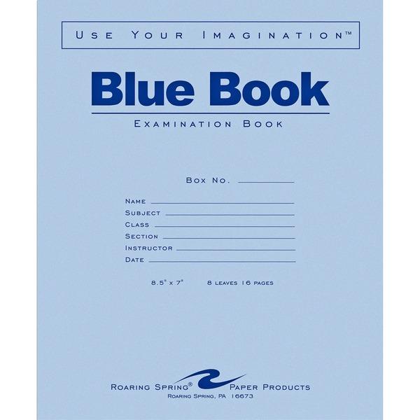 Roaring Spring Blue Book 8-sheet Exam Booklet - 8 Sheets - 16 Pages - Stapled/Glued Red Margin - 15 lb Basis Weight - 7