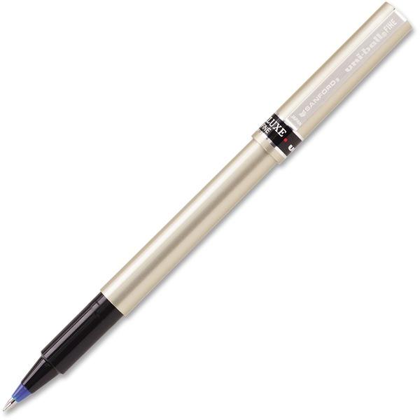 uni-ball Deluxe Rollerball Pens - 0.7 mm Pen Point Size - Blue - Champagne Barrel - 1 Each