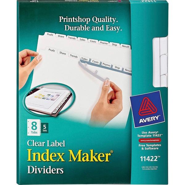 Avery & Reg ; Print & Apply Clear Label Dividers - Index Maker Easy Peel Printable Labels - 8 Blank Tab (S)- 8 Tab (S)/ Set - 8.5 