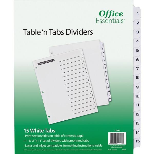 Avery® Office Essentials Table 'n Tabs Dividers - 15 x Divider(s) - Printed Tab(s) - Digit - 1-15 - 15 Tab(s)/Set - 8.5