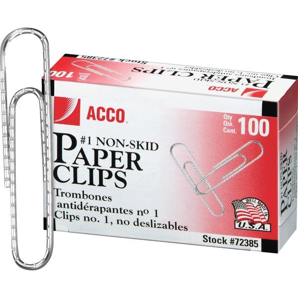 Acco Premium Paper Clips - No. 1 - 10 Sheet Capacity - Non-skid, Strain Resistant, Corrosion Resistant, Galvanized, Non-slip Grip - Silver - Metal, Zinc Plated
