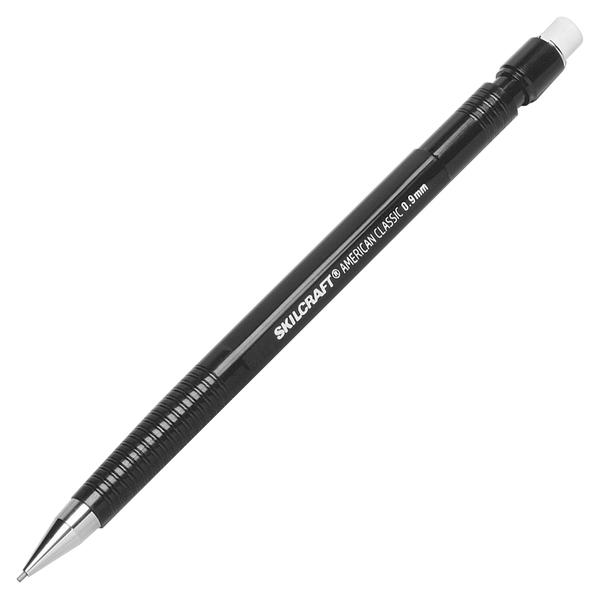 SKILCRAFT Sliding Metal Sleeve Mechanical Pencil - 0.9 mm Lead Diameter - Black Barrel - 1 Dozen
