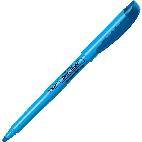 BIC Brite Liner Highlighters - Chisel Marker Point Style - Blue Water Based Ink - 12 / Dozen