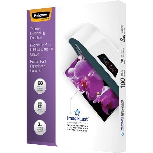Fellowes Thermal Laminating Pouches - ImageLast™, Jam Free, Letter, 3 mil, 100 pack - Sheet Size Supported: Letter - Laminating Pouch/Sheet Size: 9
