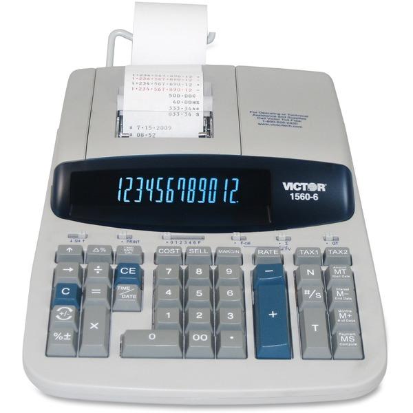 Victor 1560-6 12 Digit Professional Grade Heavy Duty Commercial Printing Calculator - 5.2 LPS - Clock, Date, Big Display, Independent Memory, Durable, Heavy Duty, Sign Change, Item Count, 4-Key Memory