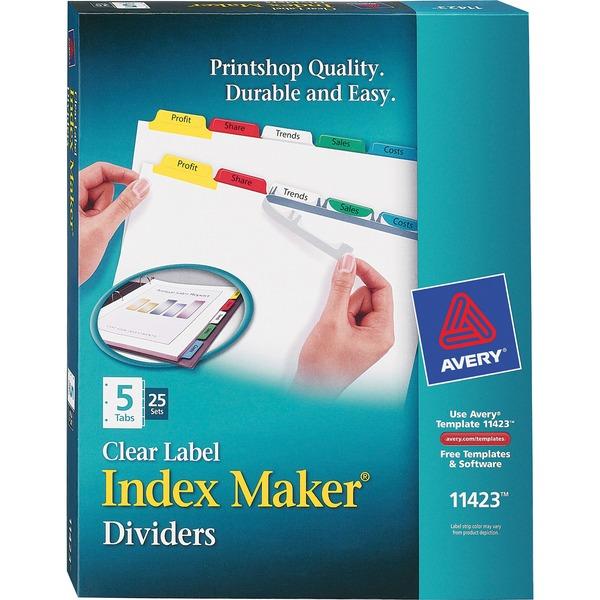 Avery® Index Maker Print & Apply Clear Label Dividers with Traditional Color Tabs - 5 x Divider(s) - Blank Tab(s) - 5 Tab(s)/Set - 8.5