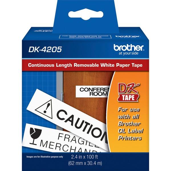Brother DK4205 - Black on White Removable Continuous Length Paper Tape - Removable Adhesive - 2.50