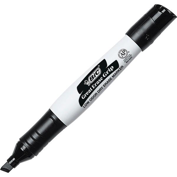 BIC Great Erase Chisel Point Whiteboard Markers - Fine Marker Point - Chisel Marker Point Style - Black - 12 / Dozen