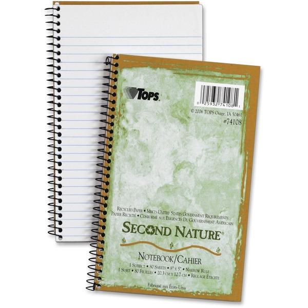 Tops Second Nature 1-Subject Notebook - 80 Sheets - Wire Bound - 15 lb Basis Weight - 8