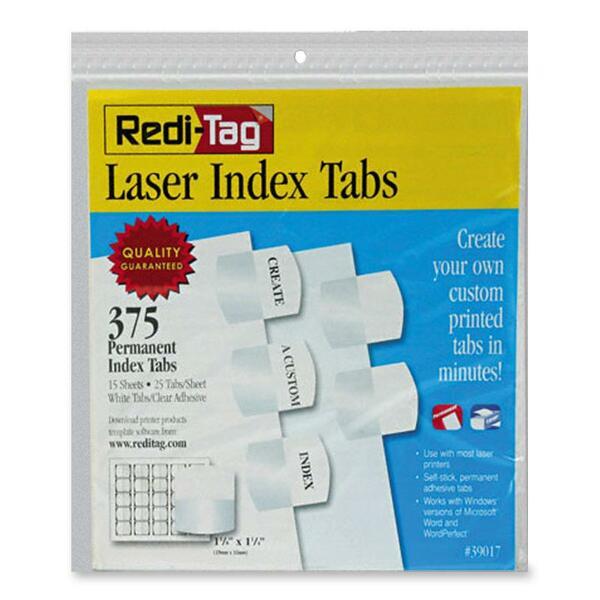 Redi-Tag Laser Printable Index Tabs - 375 Blank Tab(s) - 1.25