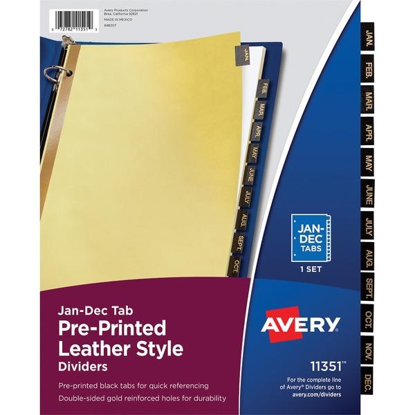 Avery® Preprinted Tab Dividers - Gold Reinforced Edge - 12 Tab(s)/Set - Letter - 8 1/2