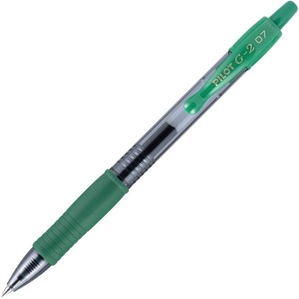 Pilot G2 Retractable Gel Ink Rollerball Pens - Fine Pen Point - 0.7 mm Pen Point Size - Refillable - Retractable - Green Gel-based Ink - Clear Barrel - 12 / Dozen