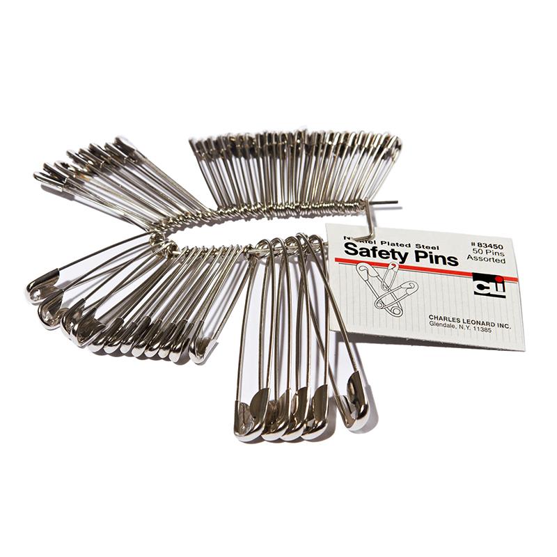  Cli Safety Pins - Assorted Sizes - 50/Pack - Nickel Plated, Steel